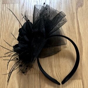 Fancy black headband with flowers feathers tulle
